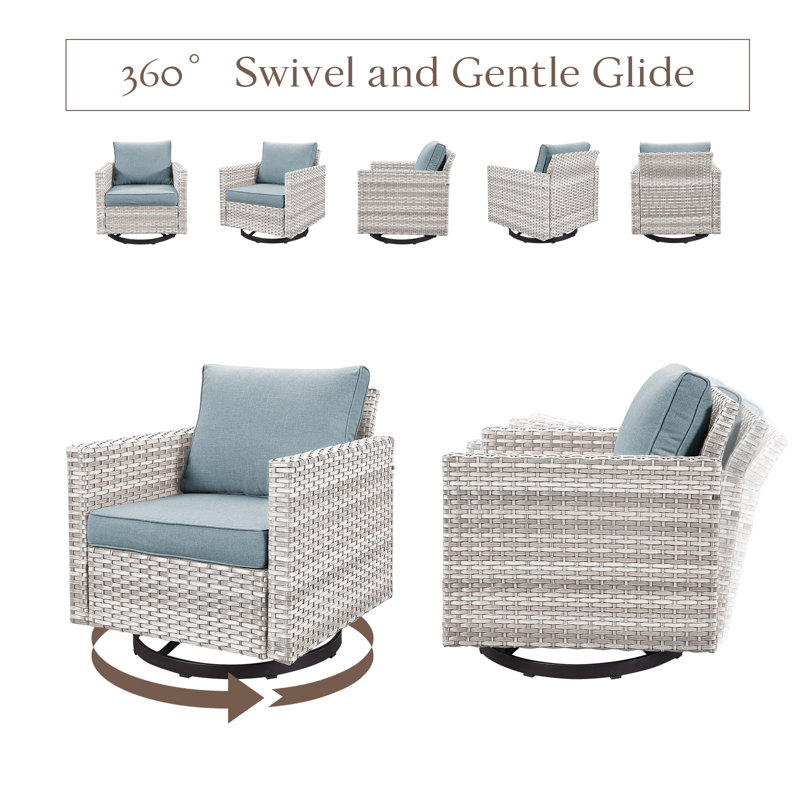 Chaise de patio pivotante inclinable avec coussins, Bleu pastel