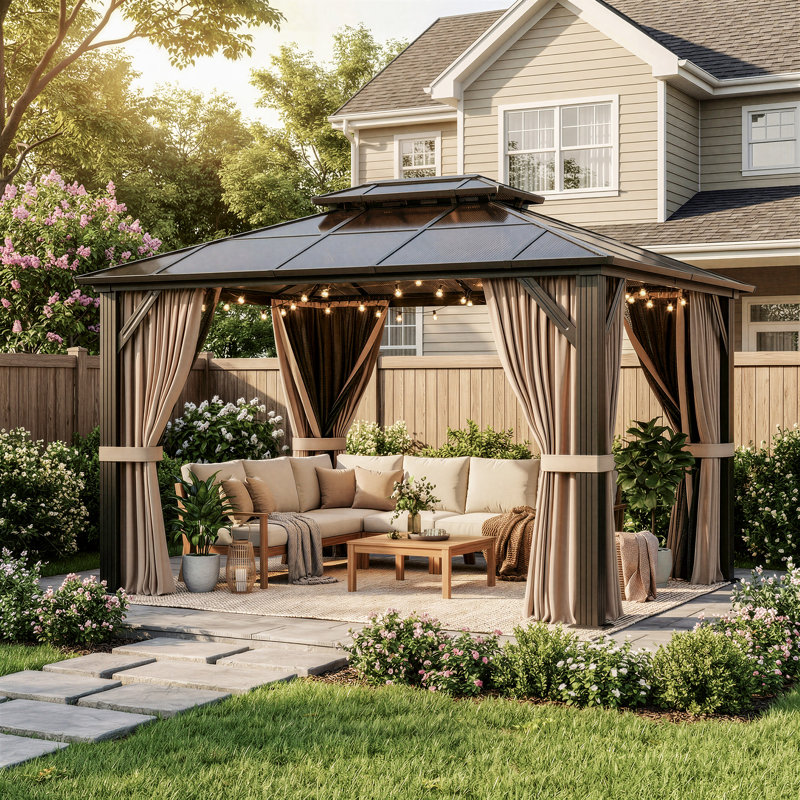 Pavillon de jardin d'extérieur à toit rigide en polycarbonate de 12 pi x 10 pi VIWAT avec cadre en aluminium résistant à la rouille