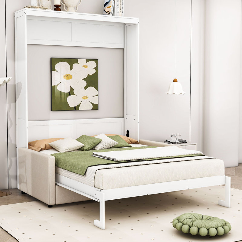 Grand lit escamotable polyvalent avec canapé Renie, Blanc