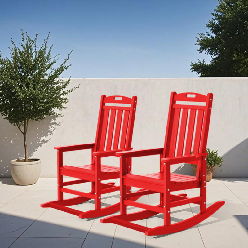 Ensemble de 2 chaises berçantes d'extérieur Hdpe, Rouge