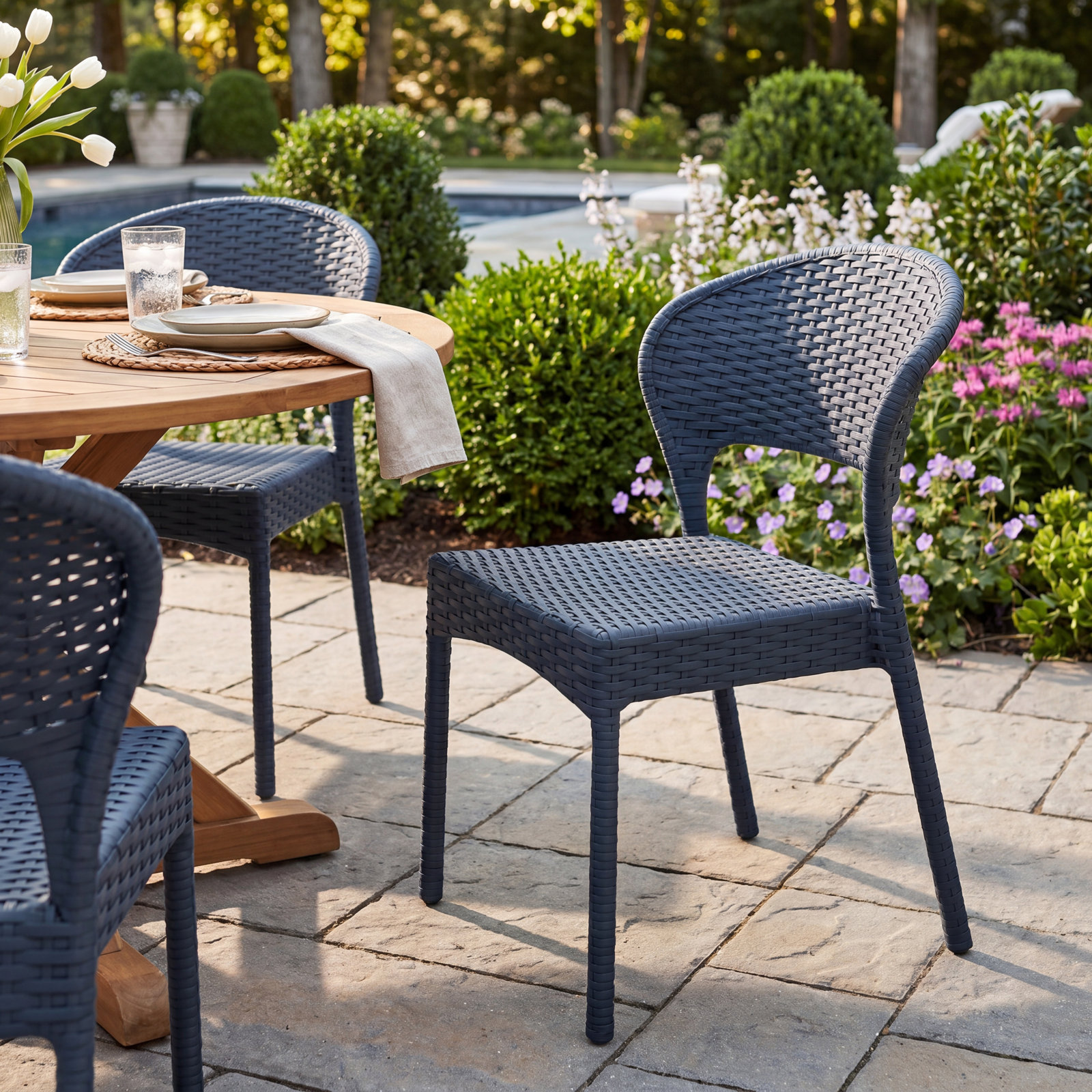 Coral Stackable Patio Side Chair, Rattan Gray