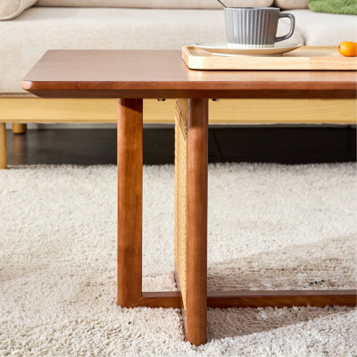 Chinese Style Log Imitation Rattan Rectangular Solid Wood Coffee Table for Small Family Living Rooms