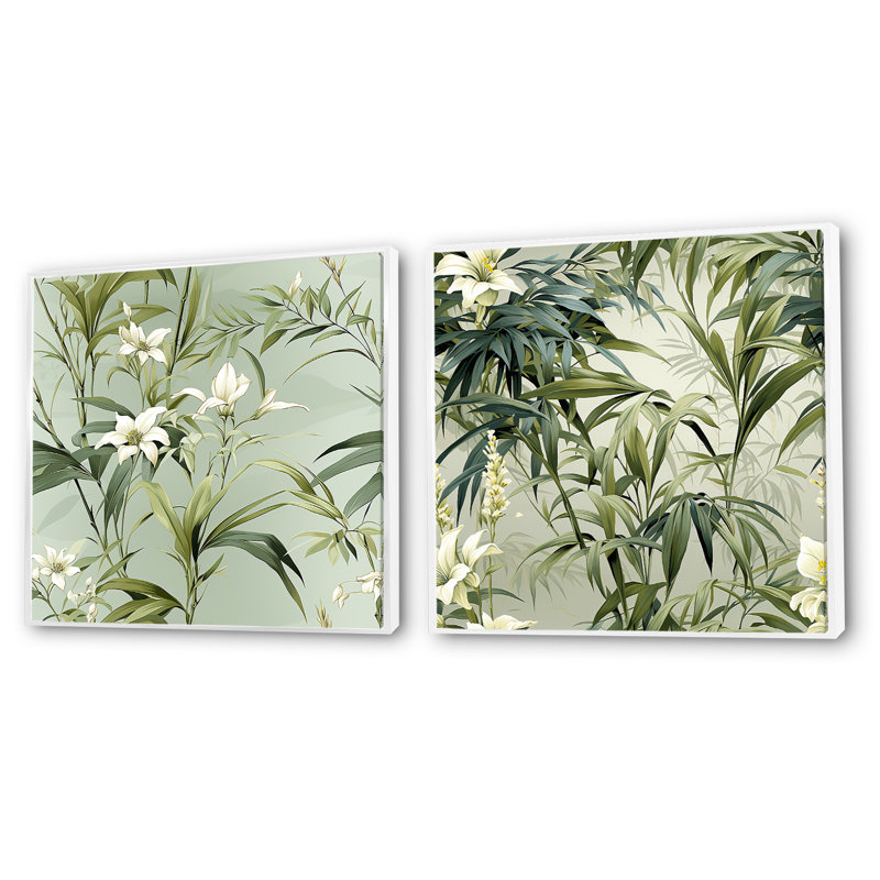 Chyles - Ensemble de 2 collages carrés tropicaux, H 16 po x l 33 po, Cadre flottant blanc