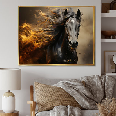 Cheval noir noir et jaune vibrant cheval - art mural cheval