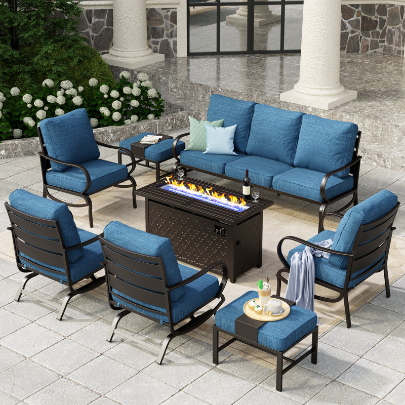 Ensemble de conversation de patio pour 9 personnes Tapasi avec chaises longues berçantes et table de foyer optionnelle, Oui