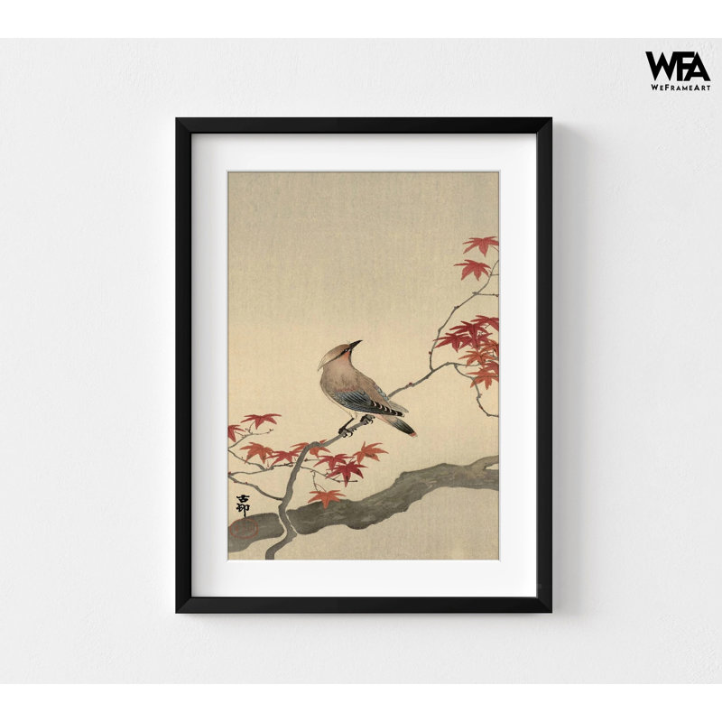Cire japonaise sur érable par Ohara Koson, impression d'affiche érable, oiseau asiatique traditionnel, décor d'érable, forêt