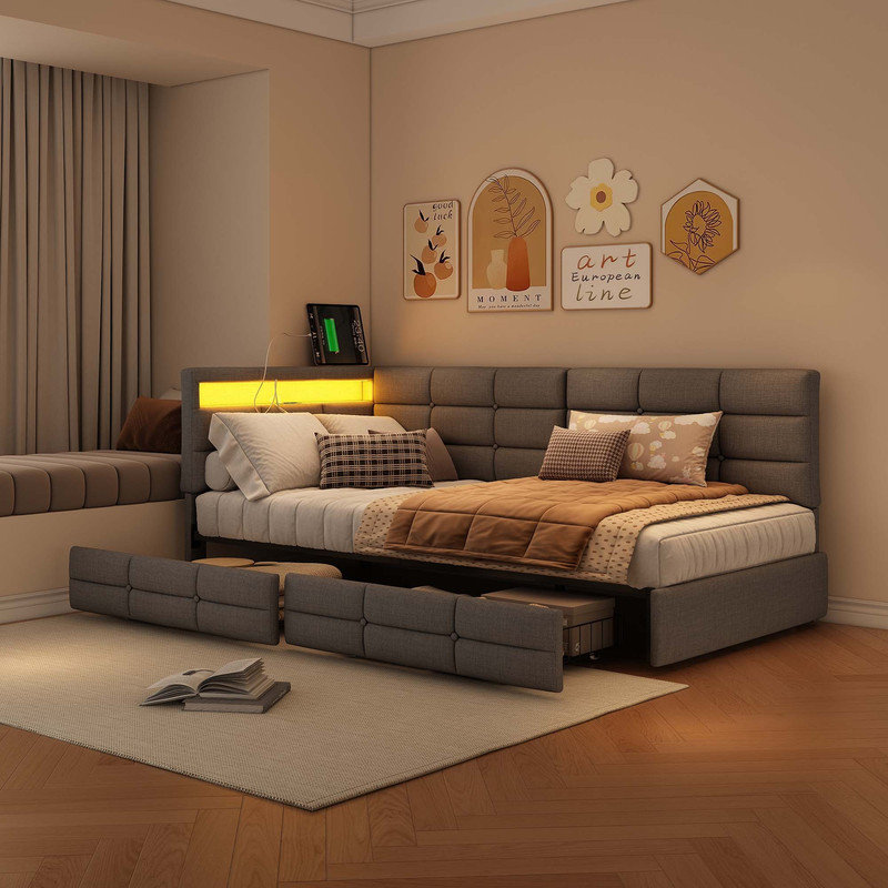 Storage Bed, European Single (90 x 200 cm), Grey