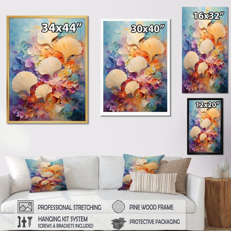 «Dedorah Abstract Ocean Seashell Collage», reproduction, H 32 po x l 16 po x P 1 po, Cadre flottant doré