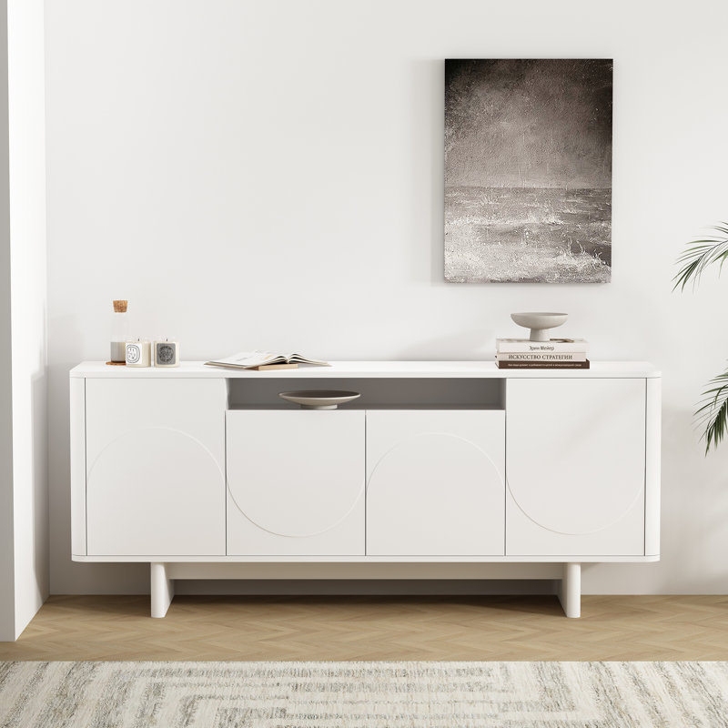 Buffet moderne de 71 po avec 9 tablettes réglables blanches Ella, Blanc