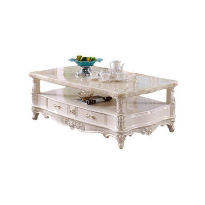 Solid wood carved rectangular double-layer coffee