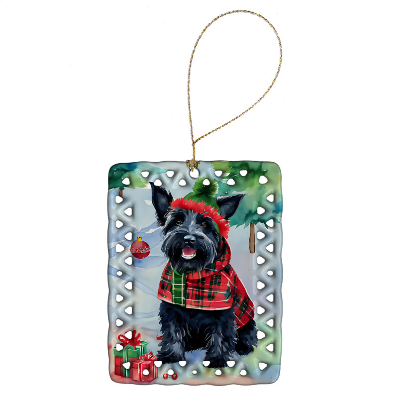 Scottish Terrier Christmas Porcelain Ornament, Scottish Terrier 3638