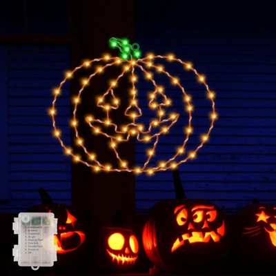 Décorations de fenêtre d'Halloween, 1 paquet de silhouette de citrouille, 8 lumières d'Halloween à piles avec minuterie, lumière de silhouette de fenêtre imperméable pour porte de fenêtre intérieure et extérieure