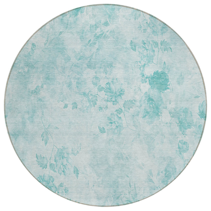 Karsyn Washable Floral Indoor / Outdoor Rug, Round 8'