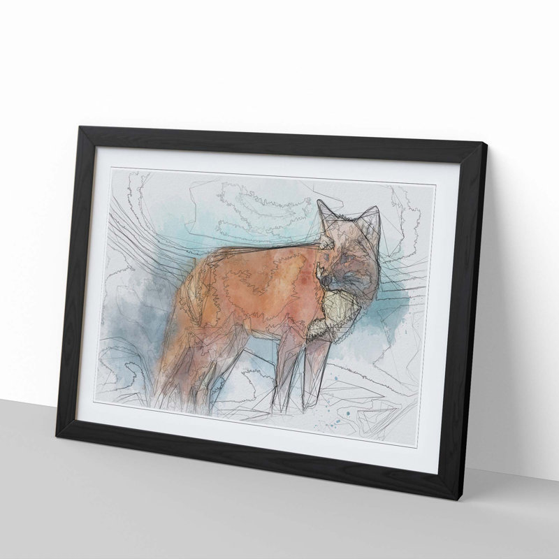 The Red Fox in Abstract - Picture Frame Graphic Art Print, Black Framed, 62cm H x 87cm W x 2cm D