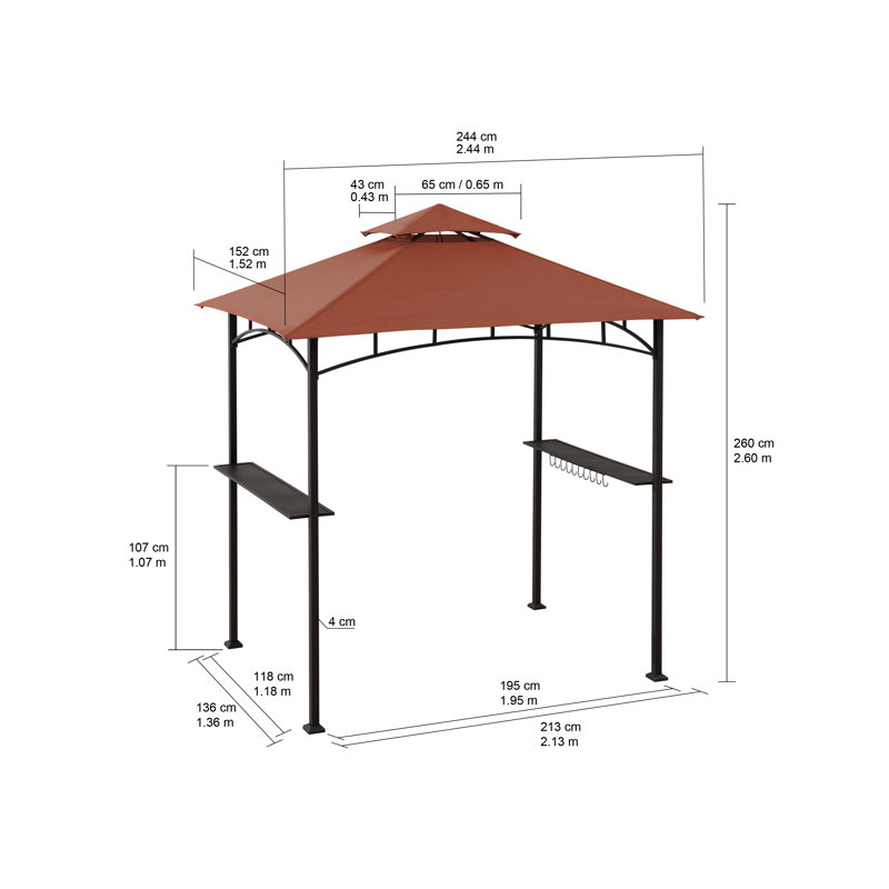 Steel barbecue Gazebo LINAS - 152cm x 244cm, beige Adaora, Terra Cotta Red