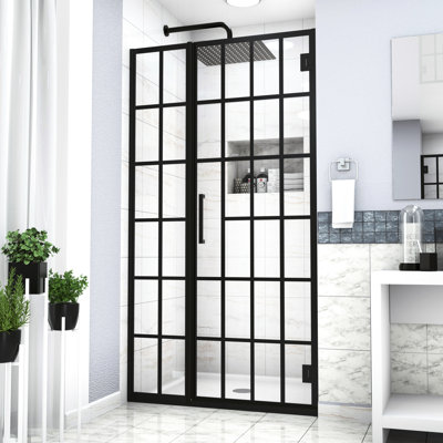 Matte Black Shower Door With 34" W X 72" H Pattern Glass. Rejuvenate Bathroom Decor. Tempered Glass Strength. Easy Clean Surface. Professional Installation Preferred Pivot In Enhance Appeal. Quality