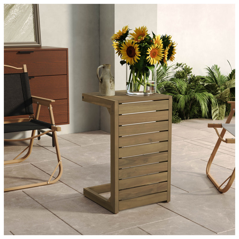 Table de bout en C en bois d'acacia brun pour canapé