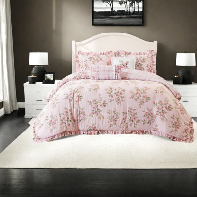 De literie pour très grand lit deux pièces, ensemble d'édredon en microfibre à motif floral rose pour la maison