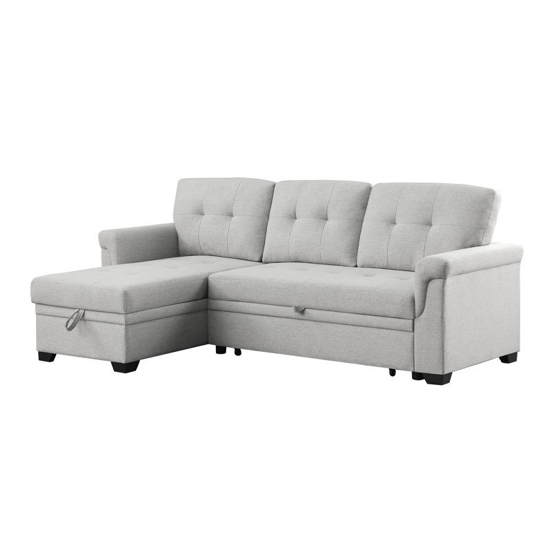 Mitchel Upholstered L-Shaped Sectional Reversible, Light Gray Linen Blend