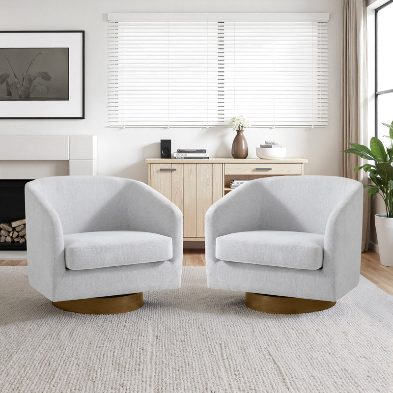 72Cm Wide Swivel Barrel Chair, Beige Chenille