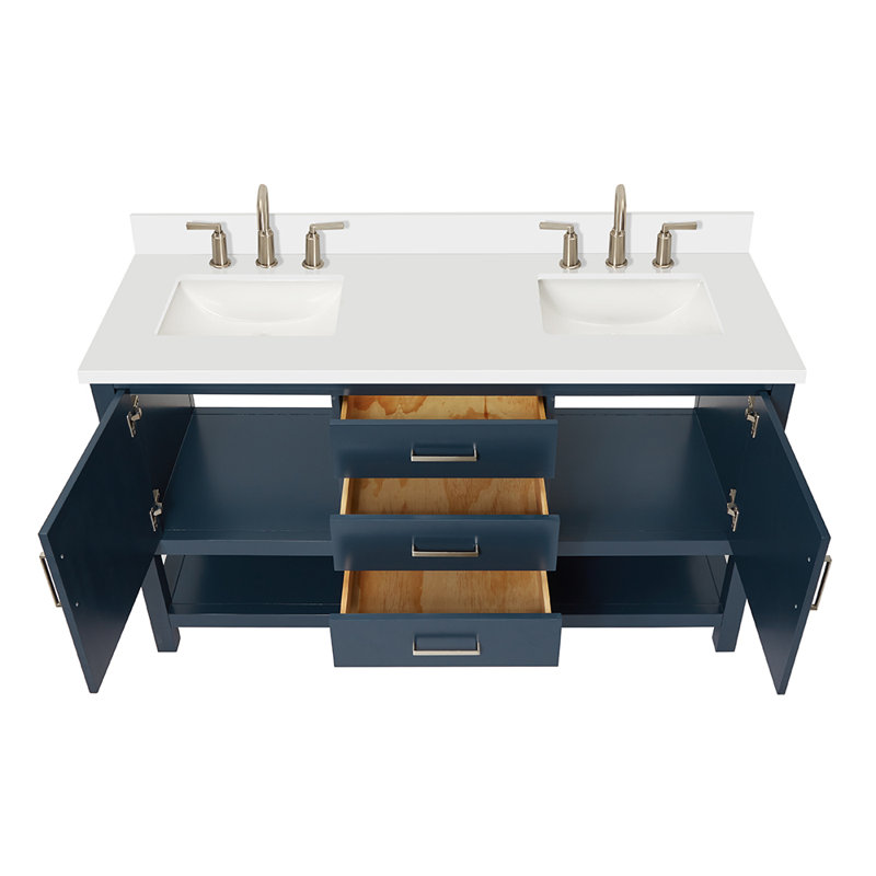 Ensemble de meuble-lavabo double 61 po Abby, Bleu minuit