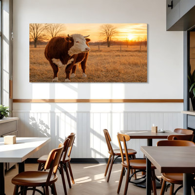 Canvas Wall Art Hereford bull cow horn weights Wall Decor for Living Room Bathroom Bedroom Office 24"H x 48"W Art Paintings, Ready to Hang