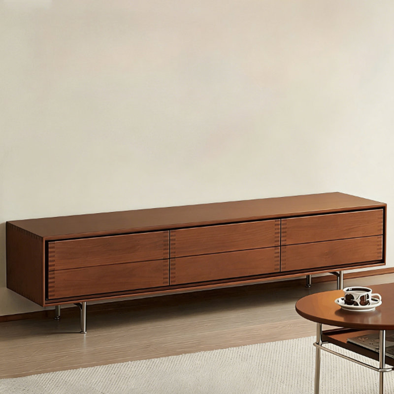 Meuble télé moderne en bois massif brun, H 17,72 po x L 82,68 po x l 15,75 po, Cerisier
