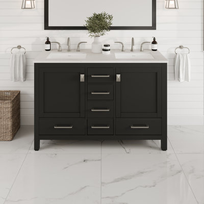 Minnich 48"W X 22"D Espresso Double Sink Bathroom Vanity With White Carrara Quartz Countertop And Undermount Porcelain Sinks