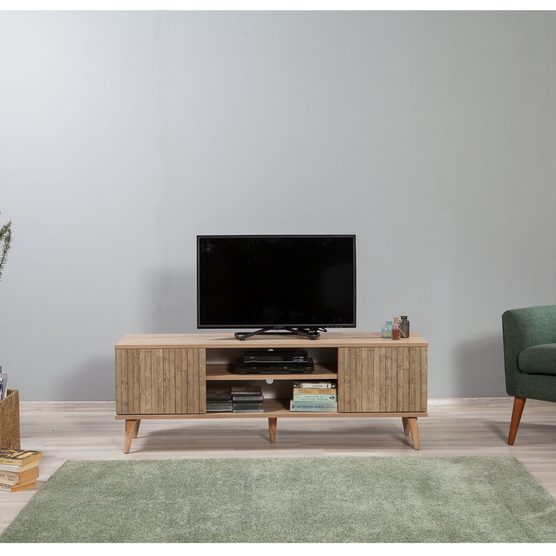 Scandinavian TV Stand, Sonoma Oak, 55.1 x 19.7 x 15.7 inches | 100% Melamine Coated Particle Board, 0.7 inches Thick | Hornbeam Legs, UV Coating, Wall-Mountable, Multiple Shelves for Extra Storage, Stylish & Functional Design