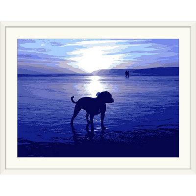 «Staffordshire Bull Terrier on Beach» par Francy, impression d'art graphique en bleu