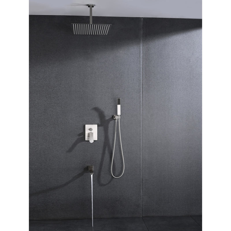 Brushed Nickel Shower For Ceiling Mount, Stainless Steel With 16" Head And Handheld A Pampering Bath Experience Mounted In - Natural Easy Nozzle Feature