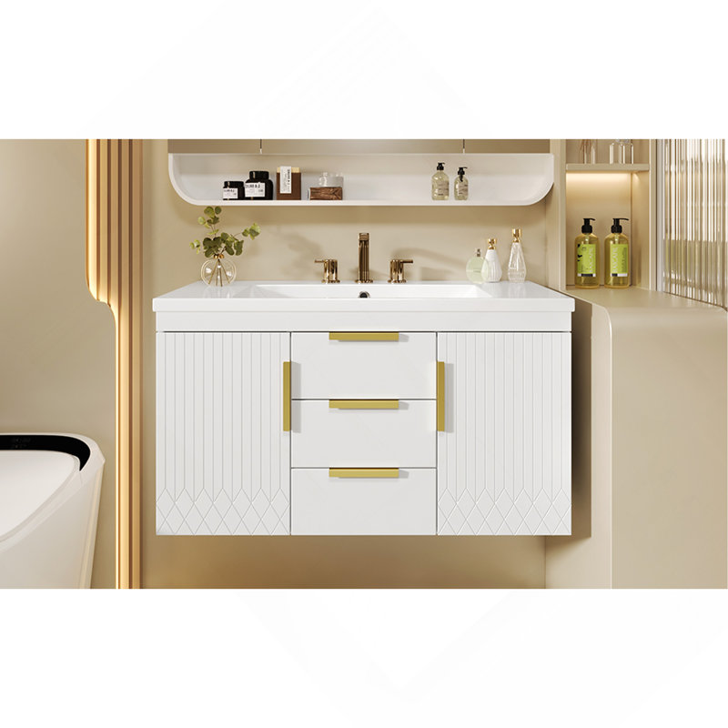 Meuble-lavabo mural 36 po avec 2 tiroirs, Blanc