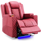 Power Recliner Chair PU Leather Electric Massage Recliner Sofa for Living Room Home Theater Seating with Cup Holders and LED Lighting