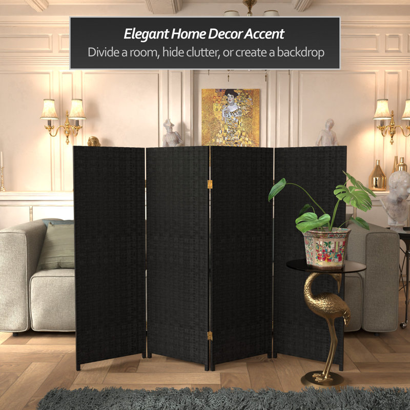 70.75" x 140" 8 Panel Room Divider, 4, 70.75" H x 70" W x 0.75" D, Black
