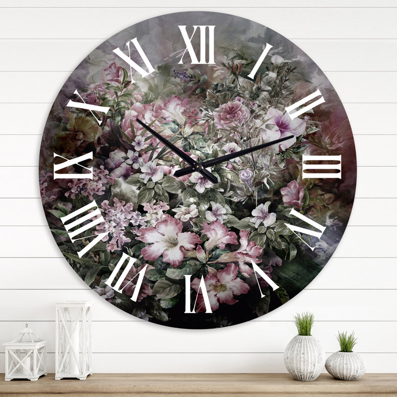 Dessin rétro de fleurs IV - horloge murale rétro, Grand