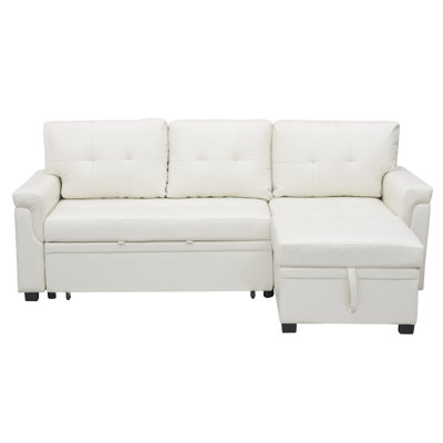 Fane 84" Reversible L-Shaped Sectional Sleeper Sofa Bed, 3 Seater Leather Pull-Out Couch with Storage Chaise, Convertible Sofa for Living Room, Comfort and Extra Space