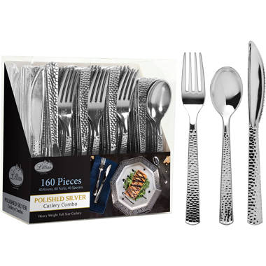 160 Plastic Silverware Set- Silver Plastic Cutlery Set