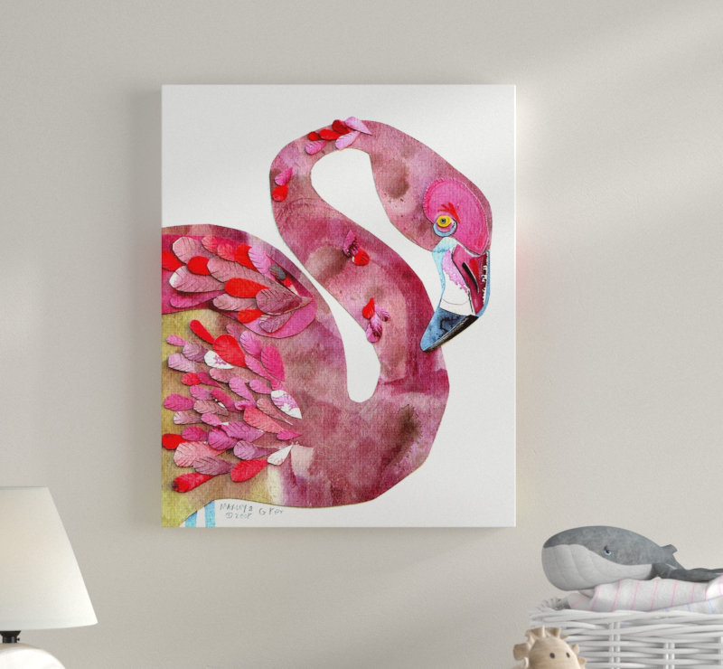 «Cutout Collage Flamingo», art sur toile, Toile tendue, H 20 po x l 16 po x P 1,5 po