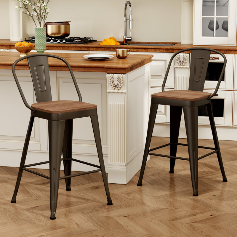 High Back Metal Counter And Bar Stools, Counter Stool (26” Seat Height), Rusty