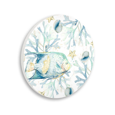 «Fish Parmi Corail», plaque murale circulaire par Patricia Pinto