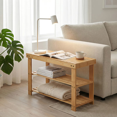 Banc de rangement en bois pour chaussures avec sièges, organisateur de vestibule, fabrication robuste pour couloir, naturel