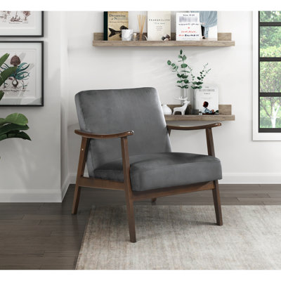 Chaise d'appoint en mousse, design moderne de style Mid-Century, velours gris foncé, chaise à structure en bois massif stable avec tissu en velours, flair, fabrication durable