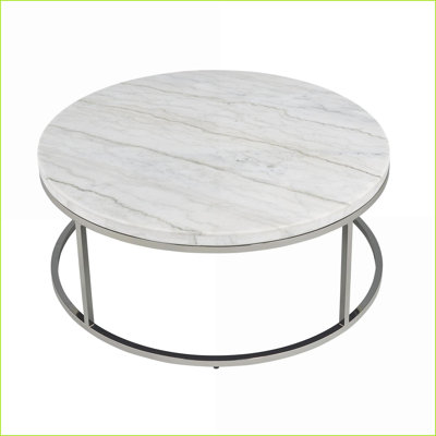 Table basse ronde en marbre naturel avec finition nickel pour le salon, intemporelle et amp; Robuste