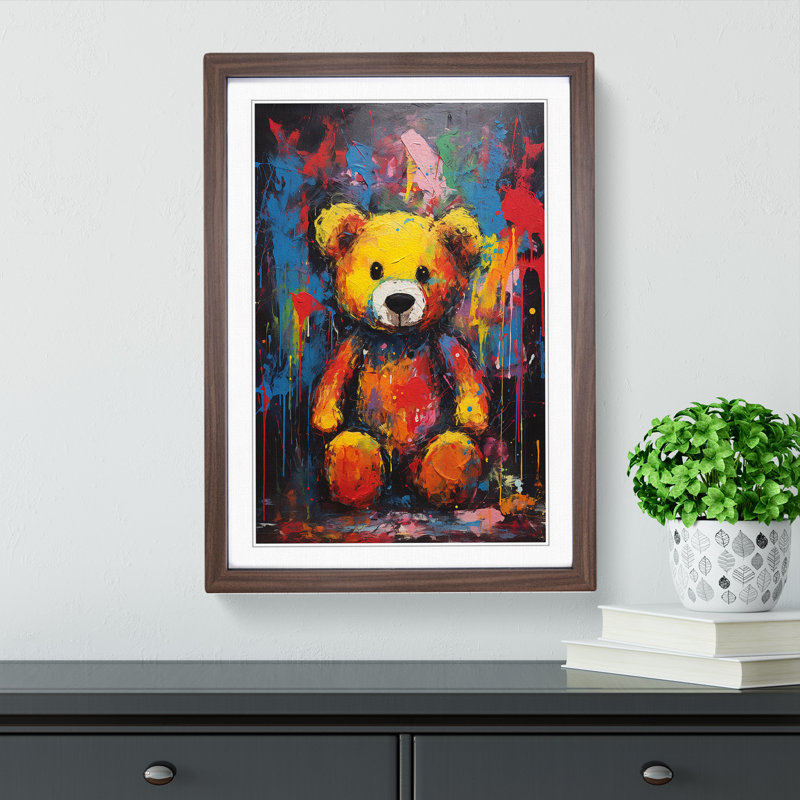 Teddy Bear Expressionism No.2 - Single Picture Frame Print on Wood, Walnut Framed, 34cm H x 25cm W