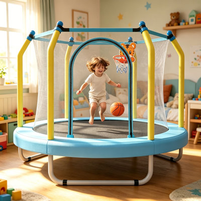 Petit trampoline pour tout-petits de 55 pouces pour enfants intérieur et extérieur avec panier de basketball - mini transat pour les enfants de 3 à 6 ans