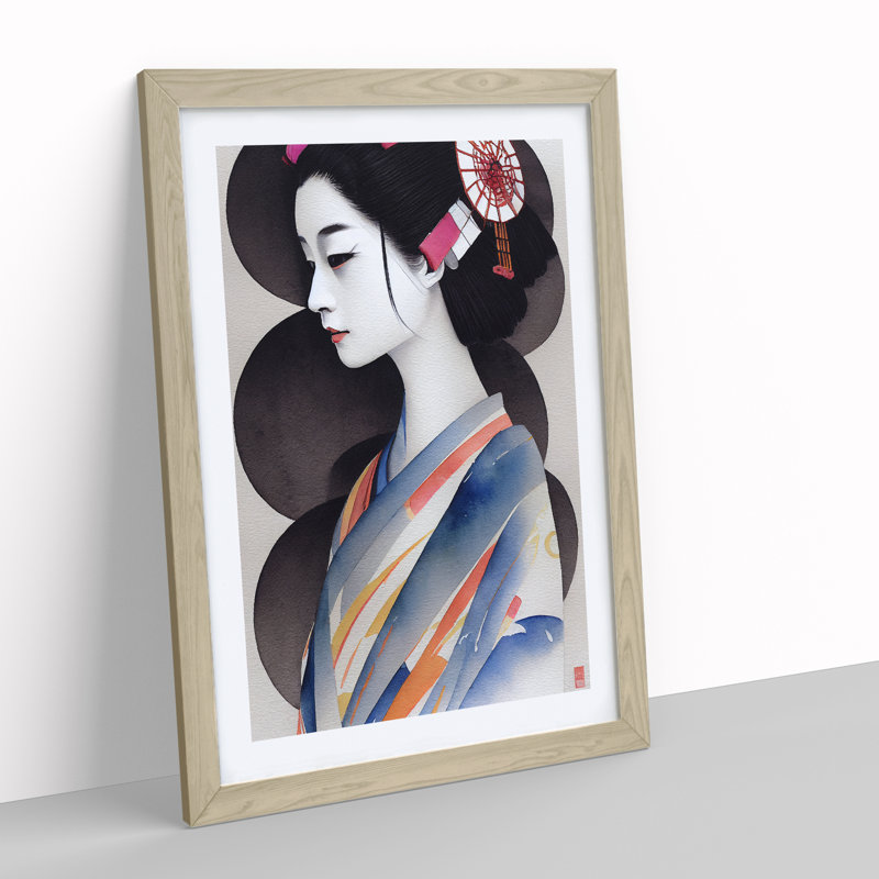 Inspiring Geisha - Wall Art, 34cm H x 25cm W x 2cm D, Oak Framed