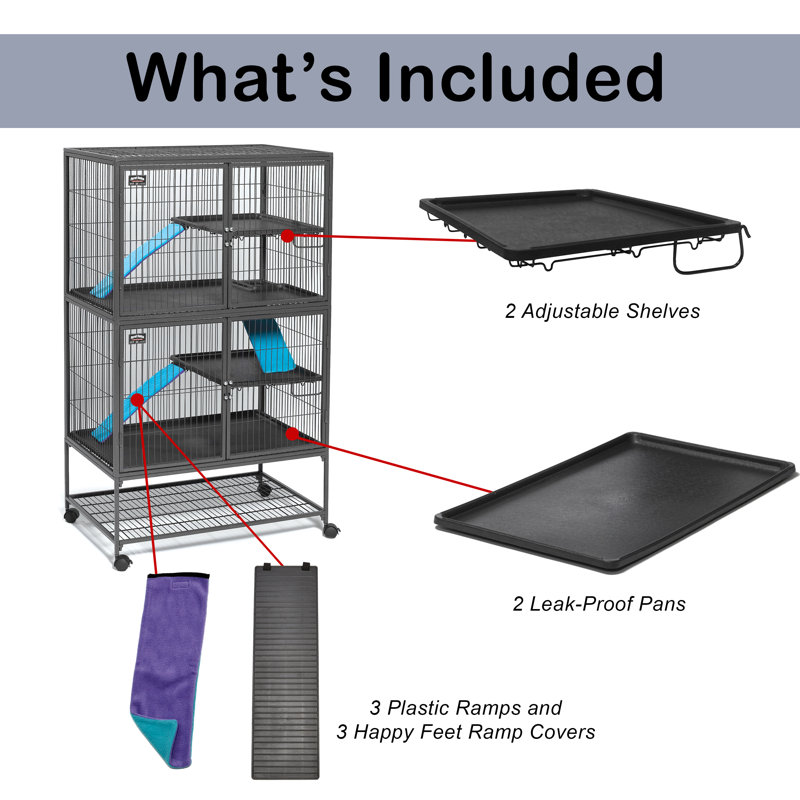 Gray Double Unit Metal Small Animal Cage with Ramps