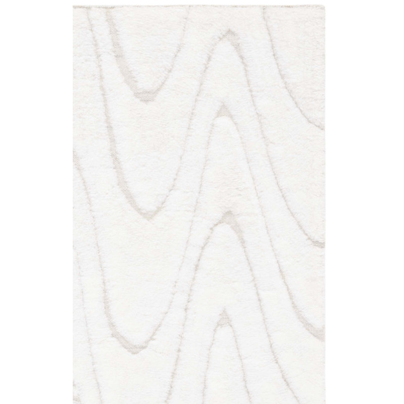Tapis ivoire / beige en laine et en coton tissé à plat à la main Martinique, Carré 6 pi
