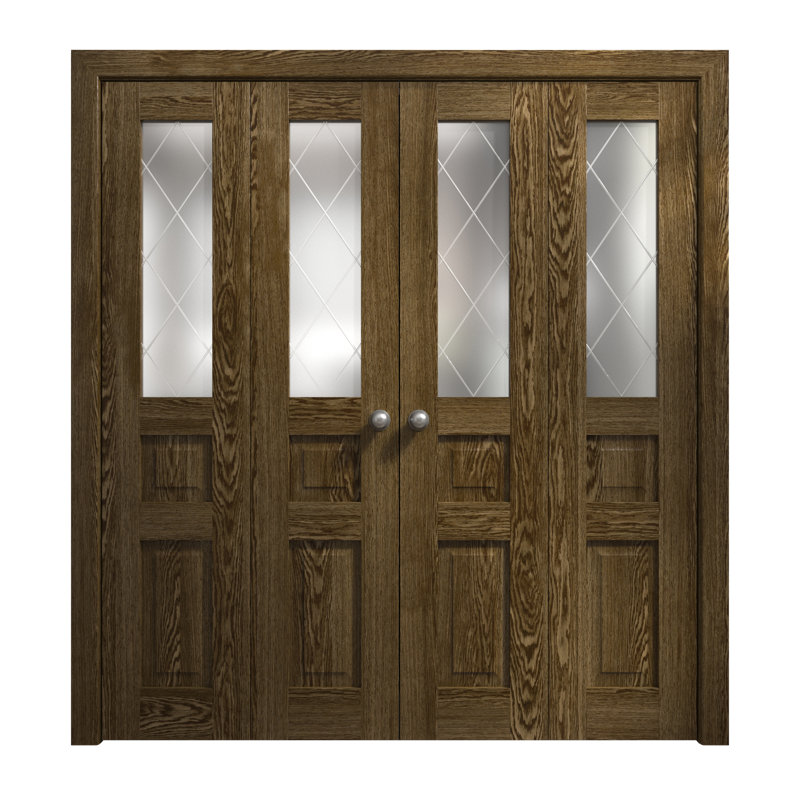 Portes coulissantes doubles pliantes pour placard 96 x 80 pouces Ego 5011 Chêne marbré, rails robustes, moulures, garnitures, quincaillerie, bois massif, portes de placard de chambre