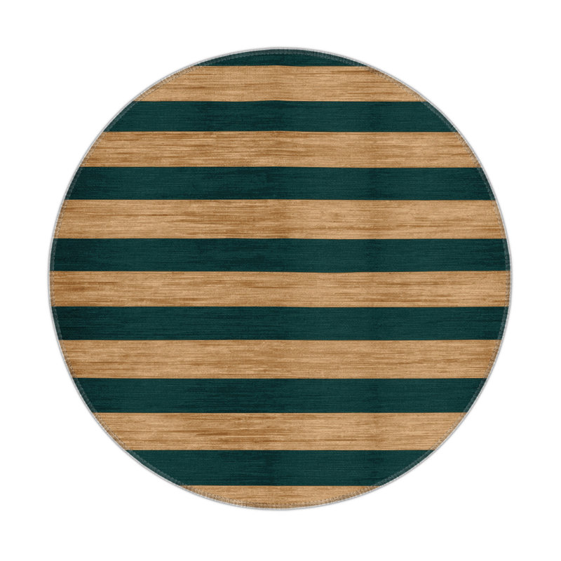 HorizontalStripes Blue Indoor and Outdoor Area Rug, Round 5'
